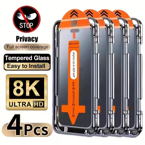 4pcs Easy to Install Privacy Tempered Glass For iPhone 17 Pro Max/17 Air/16/15/14/13/12/11/16e/Plus/