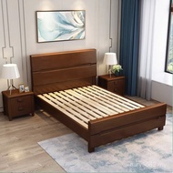 Chinese Bedroom Wooden Bed Solid Large Rubber Wood Double Bed Storage Bed 1.8m Furniture Simple 1.2m
