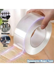 1 件透明奈米膠帶、可水洗可重複使用雙面膠帶、奈米無痕貼紙、可移除通用磁碟膠