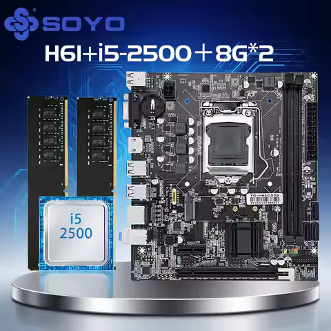H61 Gaming Motherboard Kit with Intel LGA1155 CPU i5 2500 DDR3 (8GB*2) 16G Memory M.2 SATA Desktop C