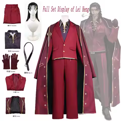 Limbus Company Lei Heng Cosplay Full Set Red Suit Cape Outfit Halloween Party Anime Role Play Costum