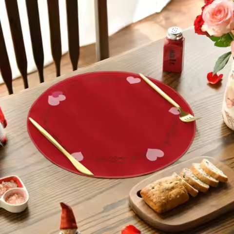 VIKAMA 4/6/8/10PCS Valentine's Day Romantic Round Love Mat Easy to Clean Commemorative Day Atmospher