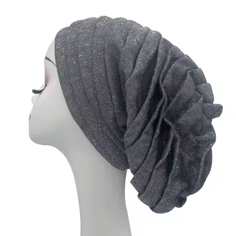 Pleated Women's Turban Hat Glitter Female Head Wrap Bonnet