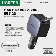 UGREEN 55212B Nexode Fast Car Charger Retractable Cable Type C 60W