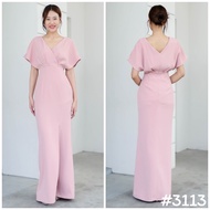 [LUXURY707] VO3113 : เดรสทรงสุภาพ คอวี เปิด/ปิดบ่า