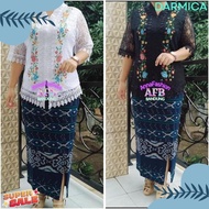 White Brocade Kebaya Top with Live Buttons L Xl Xxl 3Xl 4Xl 5Xl 3/4 Sleeves
