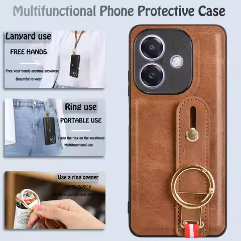 For OPPO A3i New Anti-Shock Business Leather Wristband Cover Case For Oppo A3i 5G CNon-Slip Protecti