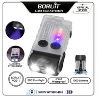 BORUiT V20-1 Mini Keychain Flashlight 1000LM 365nm UV  Memory Function IP67 Waterproof 110dB Alarm M