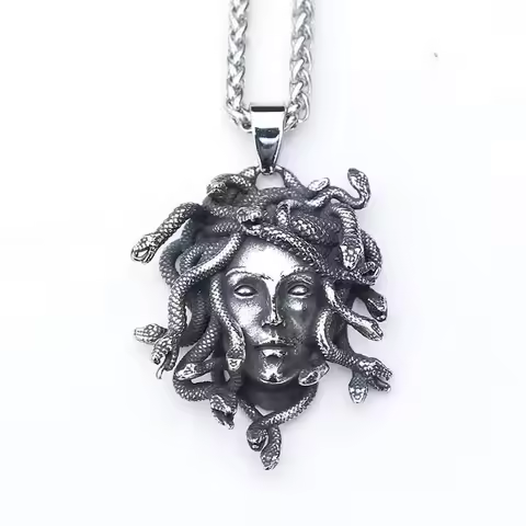 Translation of zh text to en: Gothic Greek mythology Medusa pendant snake necklace for cross-border 