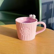 Starbucks Cup Starbucks Valentine's Day Pink Striped Three-Dimensional Cat Ceramic Desktop High-value Coffee Mug