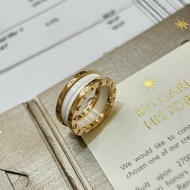 Bvlgari寶格麗B.zero1系列白陶瓷戒指玫瑰金三環