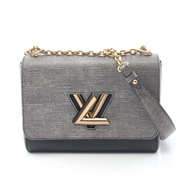 LOUIS VUITTON Twist MM 鏈條單肩包 皮革 黑色 灰色 Gres 二手 女士 LV