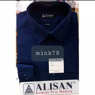 Kemeja Alisan polos warna biru dongker (navy) lengan panjang