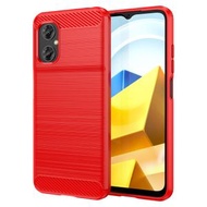 全城熱賣 - 適用於小米 Poco M5 4G 拉絲紋碳纖維TPU手機殼（紅色）