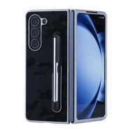 全城熱賣 - 適用於三星 Galaxy Z Fold6 5G PC+PU支架摺疊手機殼帶觸摸筆（黑色）