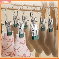 yakhsu|  Compact Hanger Clip Durable Clothes Clip 5pcs Stainless Steel Clothes Drying Clip with Hook Space-saving Rubber-coated Metal Clip Hook for Southeast Asian Buyers