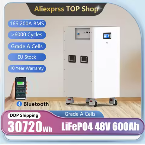 LiFePO4 Battery 48V 600Ah 30KW 51.2V 600Ah Grade A Cells 6000+Cycles Bluetooth BMS CAN RS485 Built-i