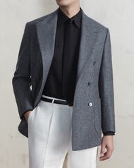 WARDROBE MINISTRY - เบลเซอร์ The Landmark Double-Breasted Lambswool Tweed Blazer in Sesame