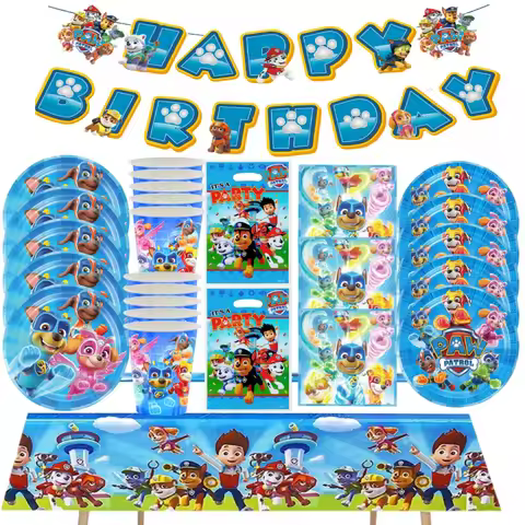 PAW Patrol Birthday Party Decoration Disposable Tableware Set Dog Tablecloth cup Plate napkin Gift B