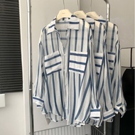 Shirt Striped Chiffon Blouse Oversize Long Top Fashion Loose Plus Size Clothing 10323