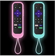 2Pack Remote Control Cover fits for Roku TV | Onn Roku | TCL Hisense Roku Silicone Protective Controller Sleeve Universal for Roku Express 2021 | Roku Streaming Stick+ Remote Case(Glow Pink&amp;Glow Blue)