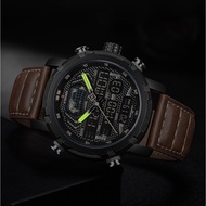 NAVIFORCE Men Military Sport Watch LED Quartz Digital Clock Leather Army Waterproof Watch