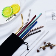 1pc Reusable Stainless Steel Straw Metal Drinking Straw Bent Straight Drink Straw Cleaning Brushes Storage Bag Bar Accessories