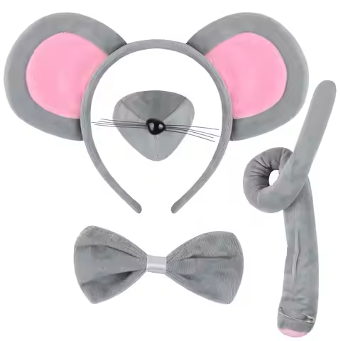 4pcs Mouse Costume Set Mouse Ears Headband Mouse Nose Tail Bow Tie Animal Fancy Dress Rat Costume Ha