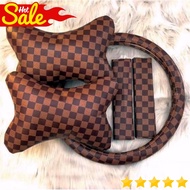 FULL SET LV Steering Wheel Cover Head Pillow Headrest Safetybelt Safety Belt