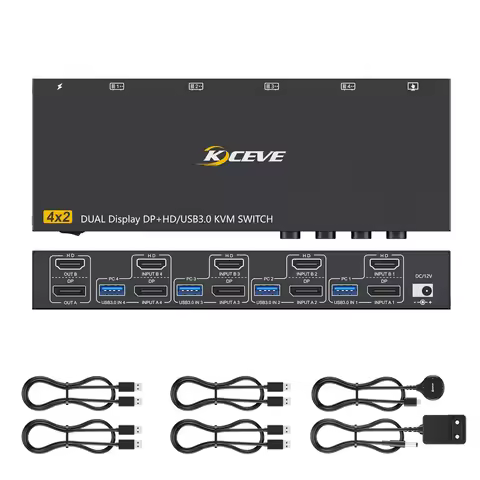 8K@60Hz 4K@144Hz HDMI Displayport KVM Switch 4 PC 2 monitors ,USB 3.0 KVM Switch for keyboard, mouse