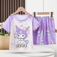 Pyjamas Kids Baju Kuromi Cartoon Printed Sleeping Wear Older Kids Short Sleeve Girl Sleepwear
