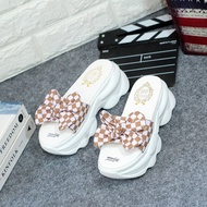 BRANZ STORE - WOMEN'S SLIP-ON WEDGES SANDALS WITH 7 CM HIGH HEELS, CHESS RIBBON MODEL, CANVAS WOMEN'