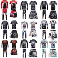 4PCS Sport Suit Kids Compression Shirt Pants Shorts Set Children Boy MMA Rashguard Jiu Jusit Bjj GI