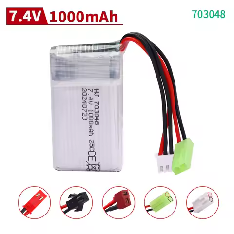 7.4V 1000mAh 25C 703048 Lipo BatteryWith JST/SM/T/EL-2P/Tamiya PlugFor MJXRC X600 RC Drone Spare Par