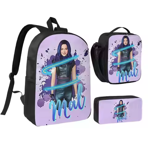 Mal - Descendants 3 Backpack Boys Girls BookBag School Bag Shoulder Bags 3ps Insulated Lunch Bag Pen