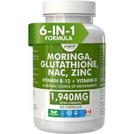 6-in-1 Pure Moringa with NAC, Glutathione, Zinc, Vitamin B-12, and Vitamin D | 1940mg Daily Suppleme