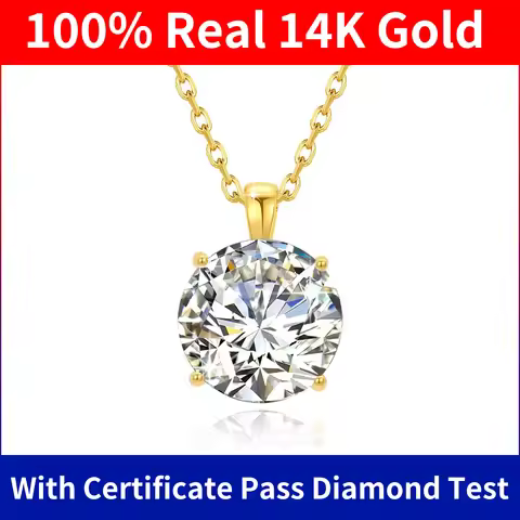 Szjinao 100% Real 14k Gold Moissanite Necklace For Women 6.5mm 1.0ct D Color AU585 K Gold Luxury Pen