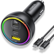 152.5W USB C Car Charger, Baseus Super Fast Charging 3 Ports Car Charger, PD3.0 QC4.0 Ultra Compact 