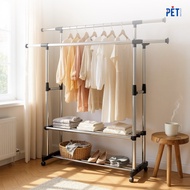 Stainless Steel Adjustable Clothes Rack with Wheels | Single / Double Pole Laundry Drying Stand