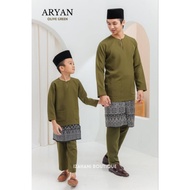 Aryan Olive Green | Set Baju Melayu Ayah Anak Olive Green | Baju Melayu Teluk Belanga Olive Green | 