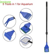 INSTORE Aquarium Tank Clean Set, 5 in 1 Adjustable Fish Tank Glass Cleaning Brush, With Long Handle Multifunctional Portable Aquarium Cleaning Tools Kits Fish Tank Glass Clean