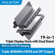 PULWTOP Triple Monitor Display Docking Station 4K Dual Stand with 3 HDMI 2 DP 45W PD USB for MacBook