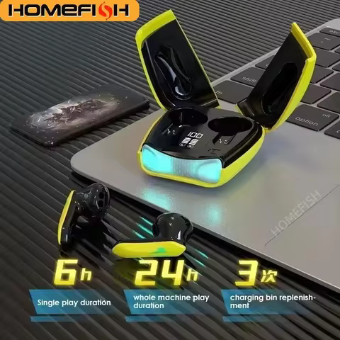 HOMEFISH Wireless Earbuds BT 5.2 Low Latency, Waterproof with Cool LED Lights, 5H Playtime for E-Spo