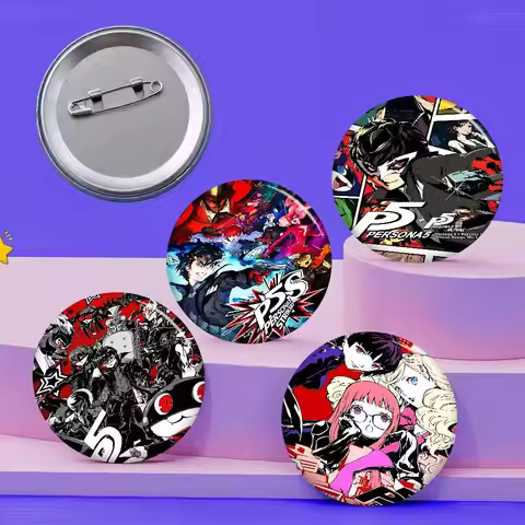 Hot Video Game Persona 5 Gaming Creative Tinplate Soft Button Pins Animal Icon Brooch Lapel Backpack