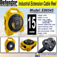 Defender 15M 4-Way Industrial Extension Wire Cable Reel 240V 13A E86545
