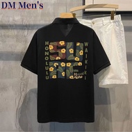 DM Men's Retro Polo Shirt Men Plus Size 4XL Short Sleeve Tops Korean Style Fashion Casual Lapel T Shirt for Men