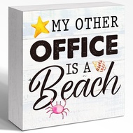 Hiasan Digital Nomad, Pejabat Saya Yang Lain Adalah Papan Tanda Kayu Bertemakan Pantai 5x5x1 INCI, S
