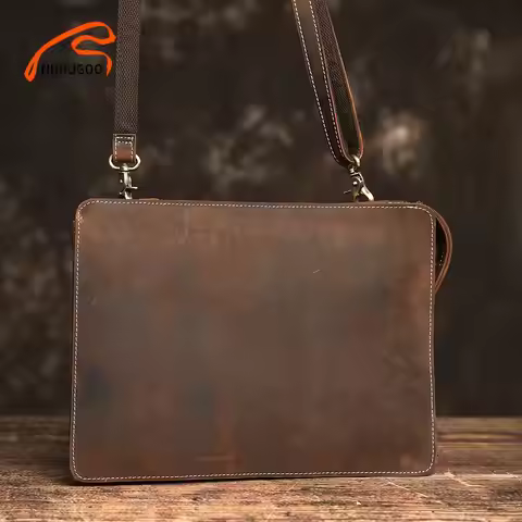 NUPUGOO Slim Shoulder Bag Men's Genuine Leather Retro Crossbody Bag Daily Commuter Cowhide Messenger