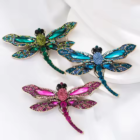 Large Size Luxury Crystal Dragonfly Brooch Colorful Rhinestone Insect Brooches Girls Cute Pins Perso