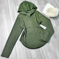 Áo thun nữ BIGSIZE CÔ NHỎ tay dài có mũ cách điệu vạt bầu túi kiểu trước bụng chất vải gân dày dặn p